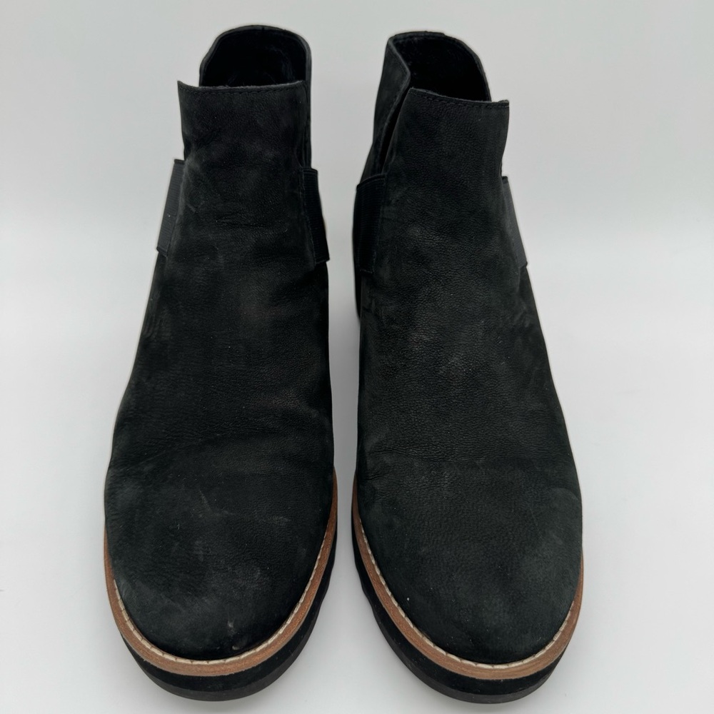 Eileen Fisher Lark Black Nubuck Leather Wedge Ankle Boots Size 9.5 - Picture 4 of 13